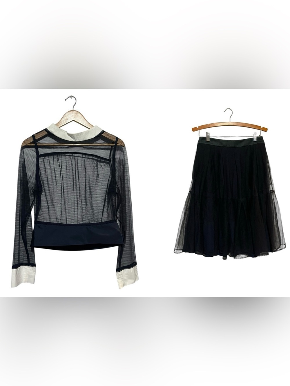 Katherine Kidd Mesh Skirt & Shirt Set Outfit Luxury Blue Sheer Small